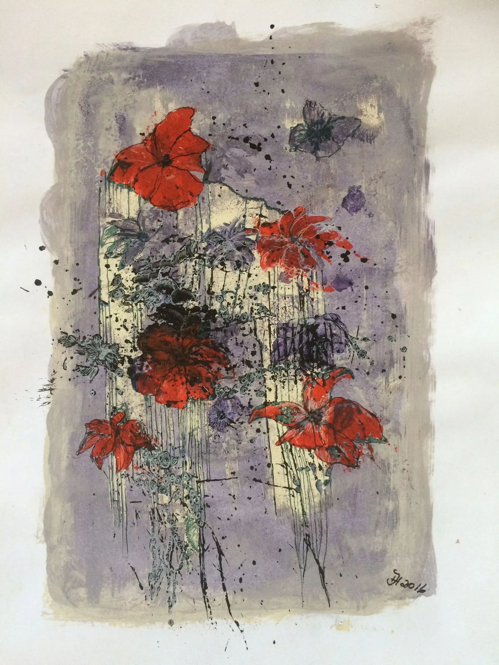 red and violett,acryl und tusche auf papier,din a 3,2016